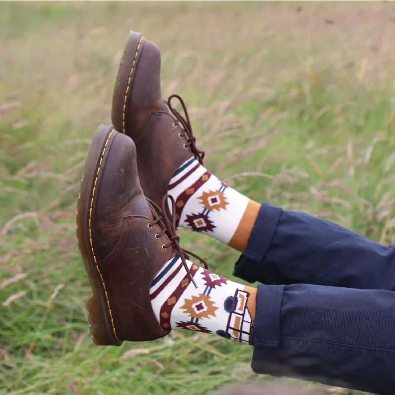 Custom cotton socks-Men's Aztec Campervan Cotton Socks