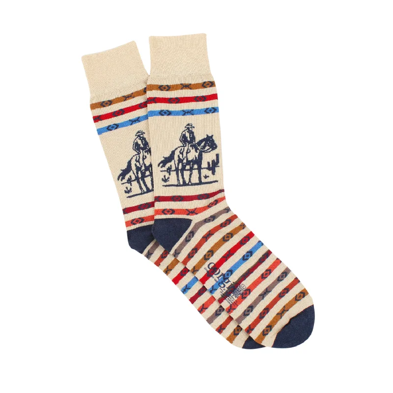 Socks with breathable mesh-Men's Wild West Patterned Cotton Socks