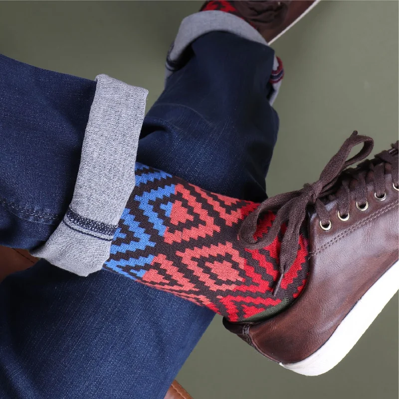 Brown silk socks-Men's Diamond Colour Block Cotton Socks