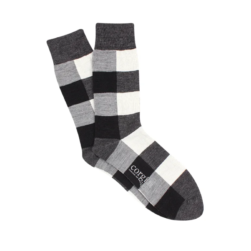 Embroidered silk socks-Men's Checked Merino Wool Socks