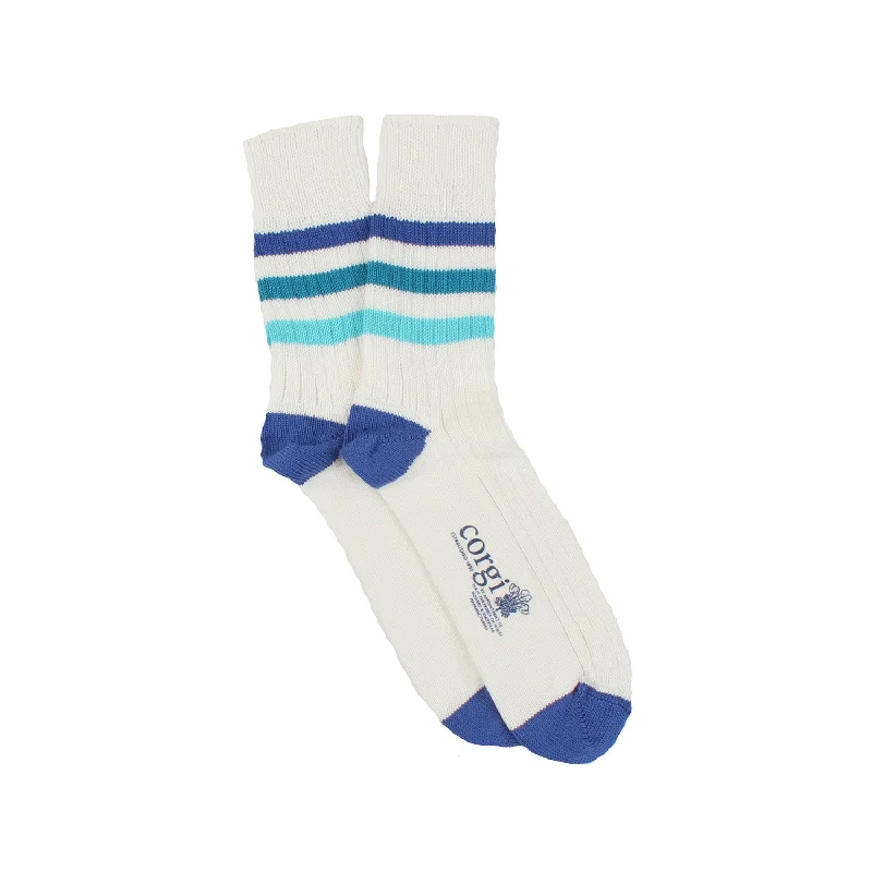 Socks with stretchy weave-Men's Striped Cotton Quarter Socks