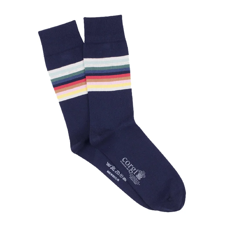 Socks with cotton blend-Men's Rainbow Striped Cotton Socks