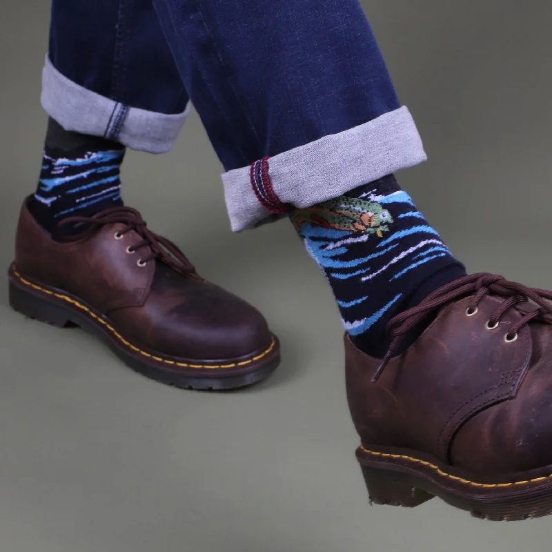 Socks with silk padding-Men's River Scene Wool Socks