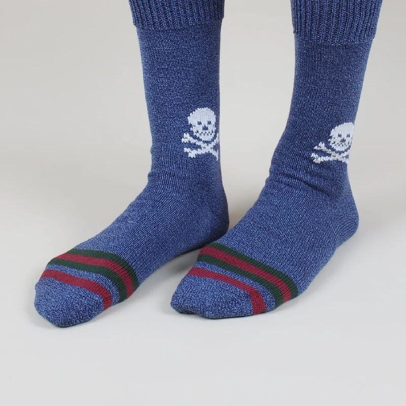 Black wool socks-Men's Skull and Stripe Pure Cotton Boot Socks