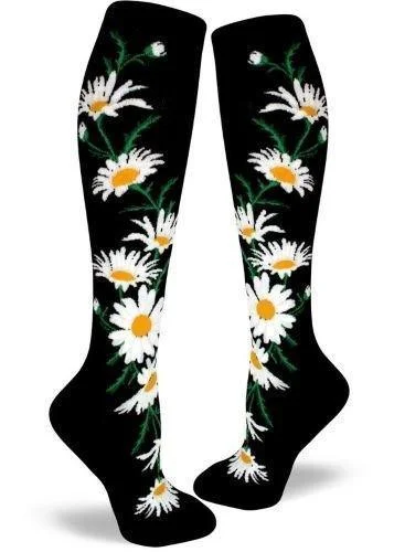 Budget cotton socks-Crazy for Daisies | Women's Knee-high