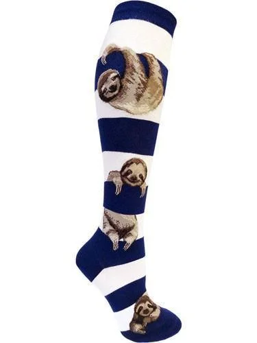 Socks with cushioned arches-Sloth Stripe | Women's Knee-high