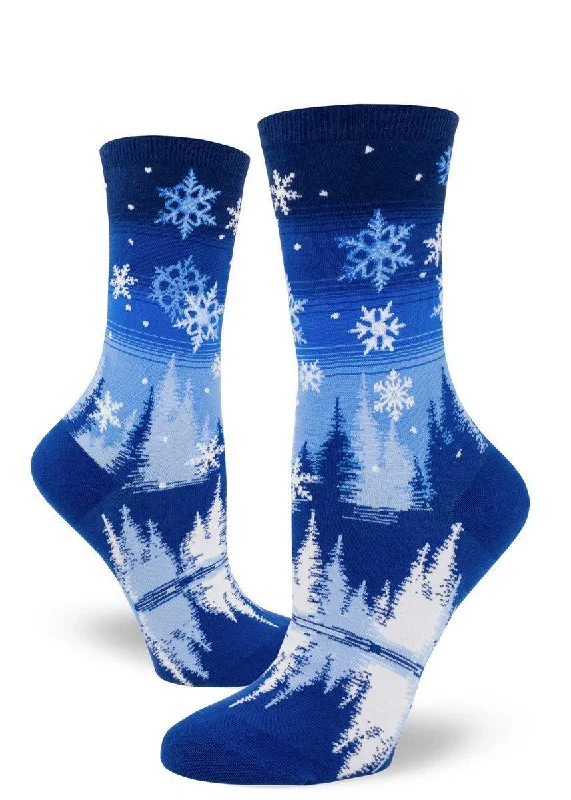 Socks with plain weave-Snowflakes | Women's Crew