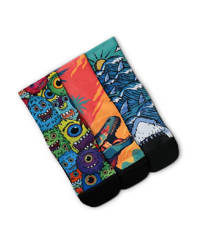 Spring bamboo socks-Monstar Youth Crew Socks 3-Pack