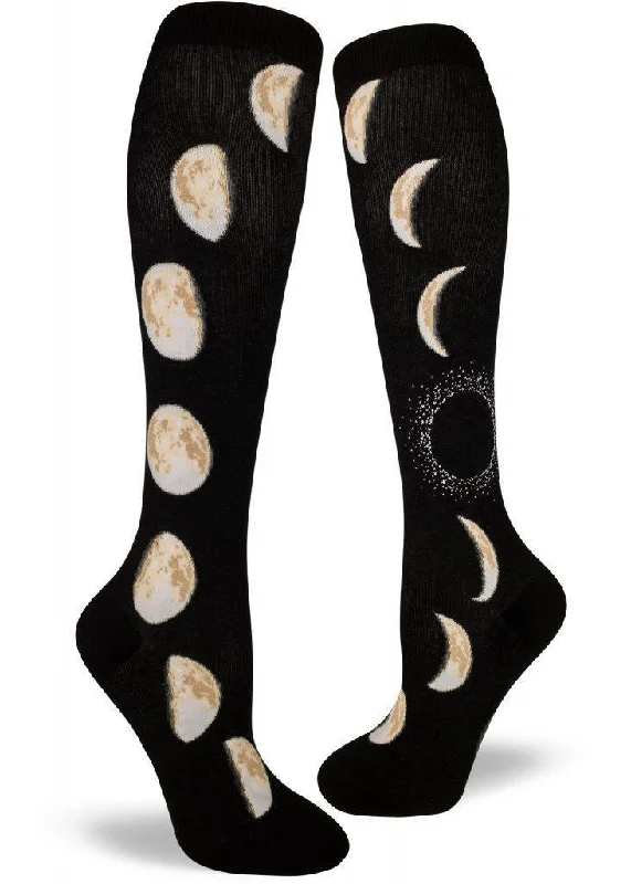 Socks with athletic texture-Moon Phases | Women's Knee-high