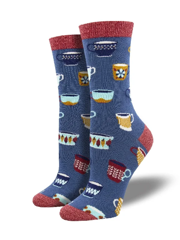 Blue wool socks-Mug Decor | Women's Bamboo Crew