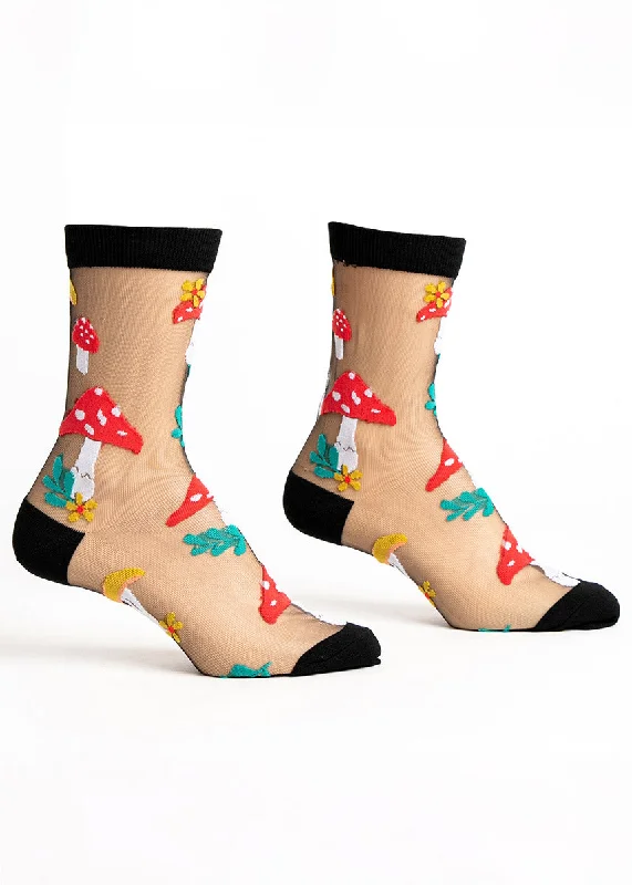 Non-slip socks with comfort-Mushroom Toadstools Sheer Crew Socks