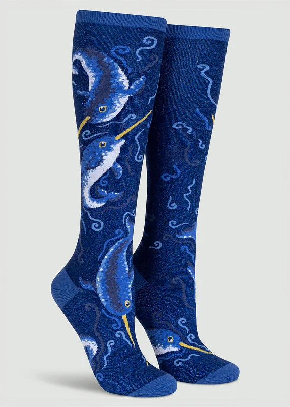 Floral cotton socks-Narwhal Shimmer Knee Socks