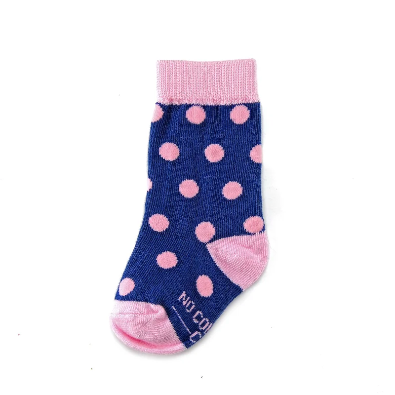 Polka dot wool socks-Navy Blue with Pink Polka Dot Toddler Socks