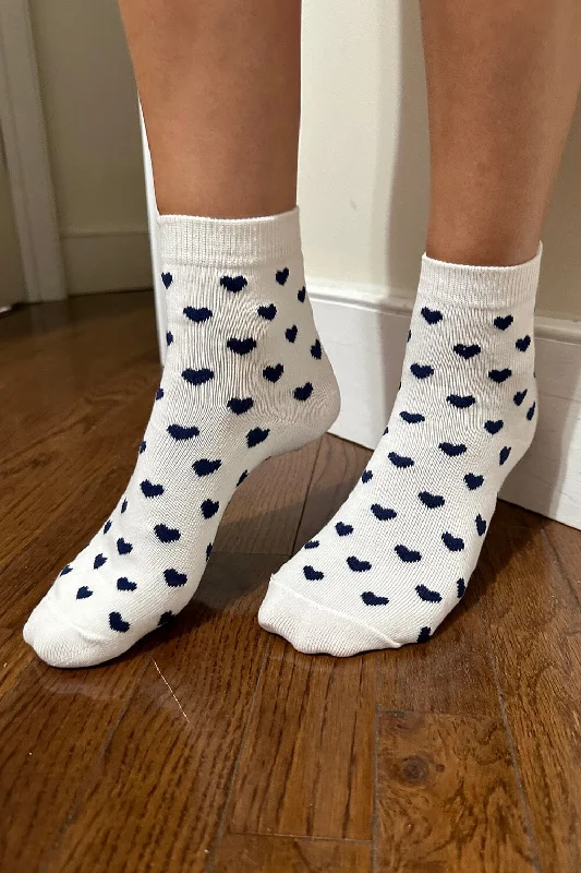 Budget fleece socks-Navy Heart Socks