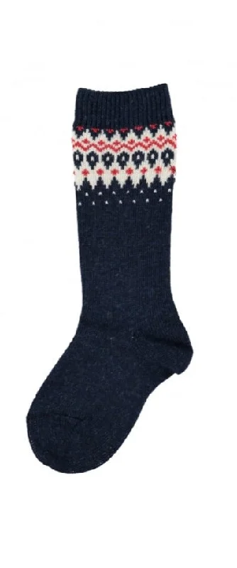 Polka dot bamboo socks-Navy Knee Border Fair Isle Socks