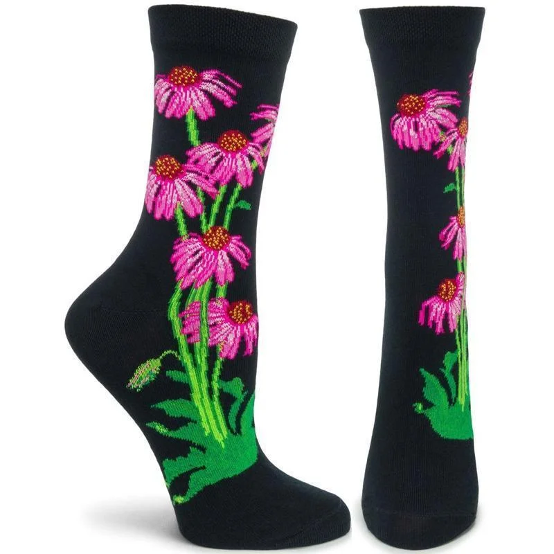 Yellow silk socks-Echinacea | Apothecary Florals | Women's Crew