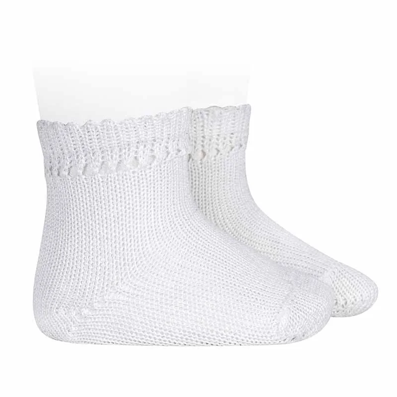 Plaid cotton socks-Perle Socks with Openwork Cuff