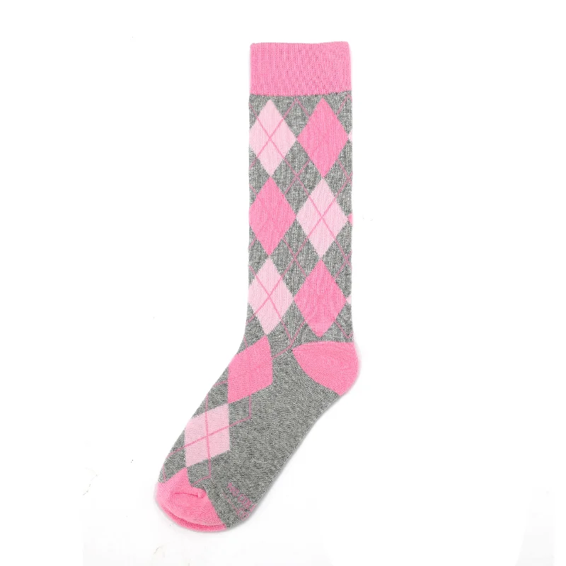 Thermal socks with cushion-Pink and Grey Argyle Socks