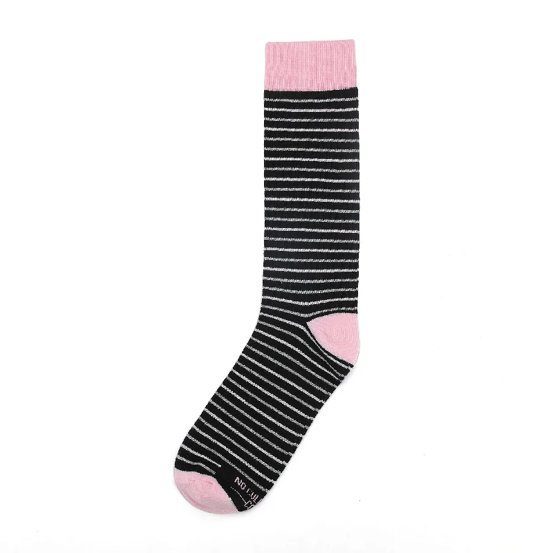 Luxury fleece socks-Black, Pink and Grey Striped Socks