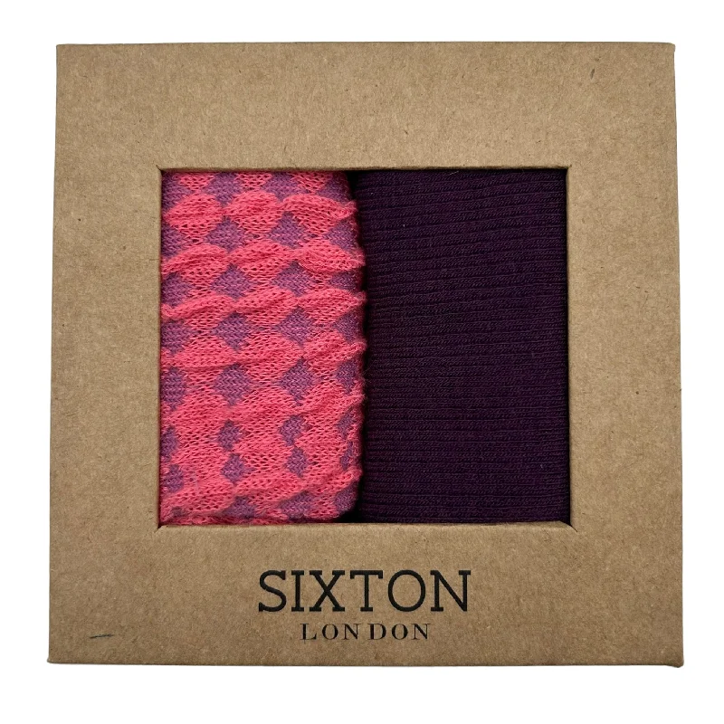 Vintage silk socks-Pink Estoril and purple sock box duo