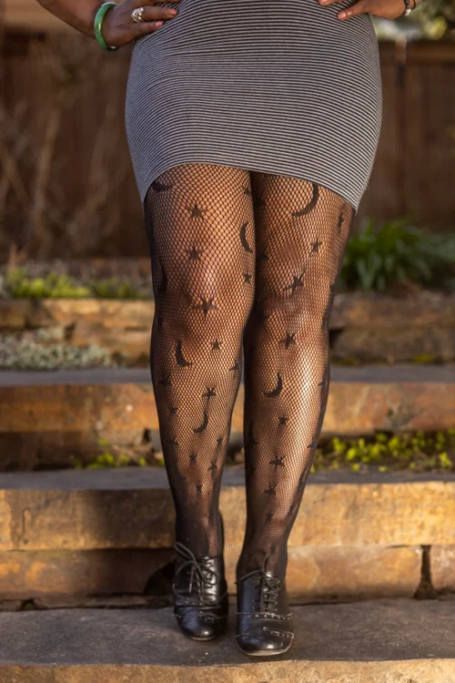 Black wool socks-Plus Size Celestial Net Tights