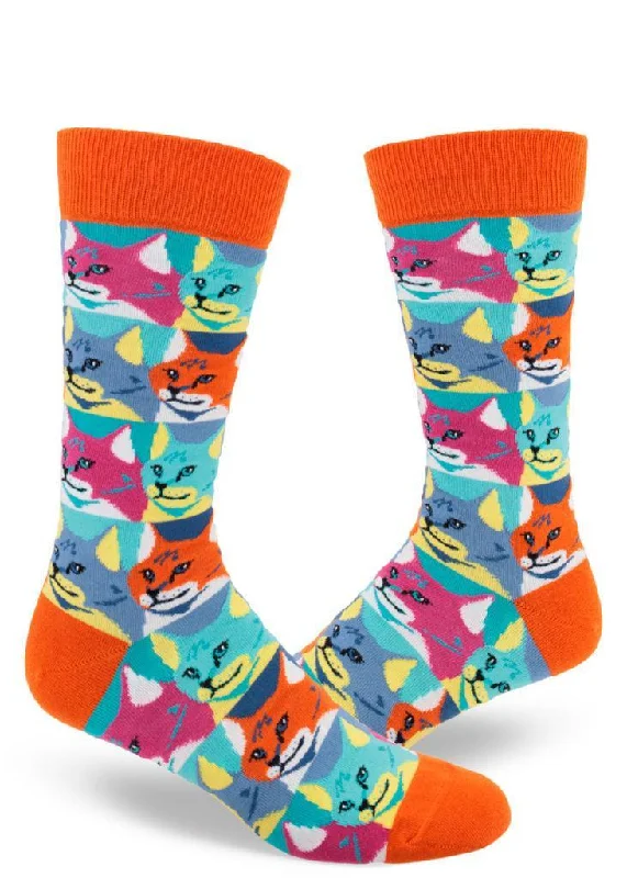 Pink ankle socks-Pop Art Cat | Men's Crew