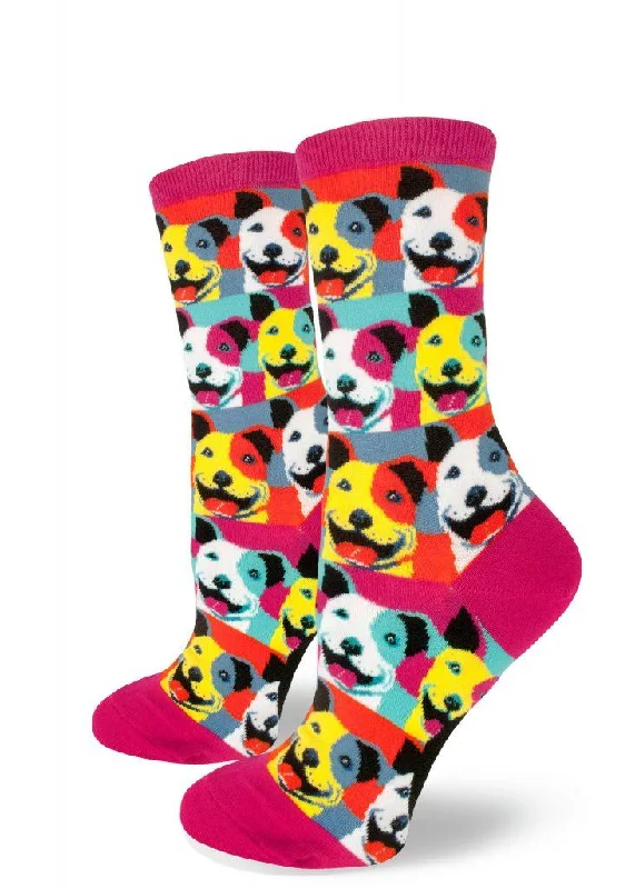 Budget fleece socks-Pop Art Pitbull | Women's Crew