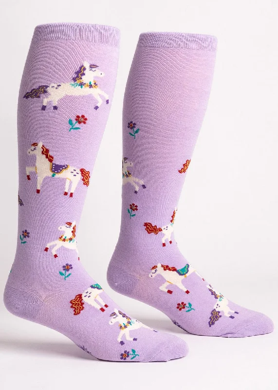 Socks with festive designs-Prancing Around Wide-Calf Knee Socks