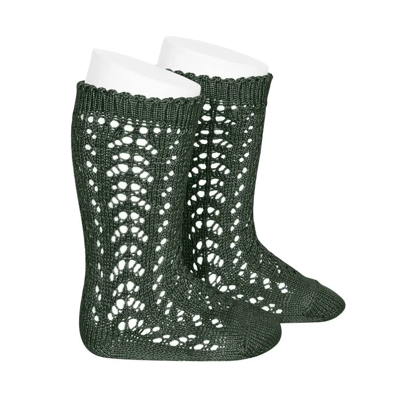 Thermal socks with thick weave-Green Long Lace Socks