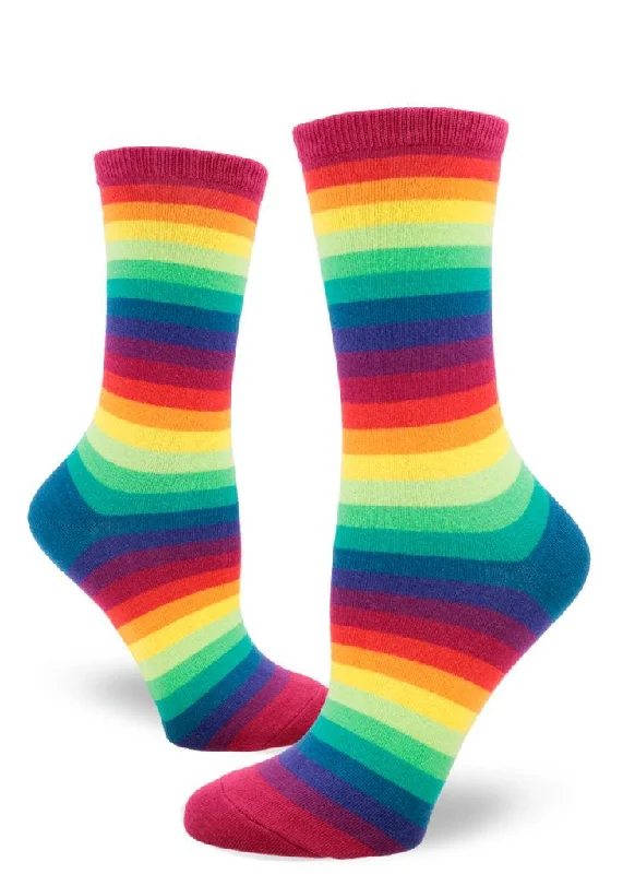 White bamboo socks-Rainbow Gradient Stripe | Women's Crew