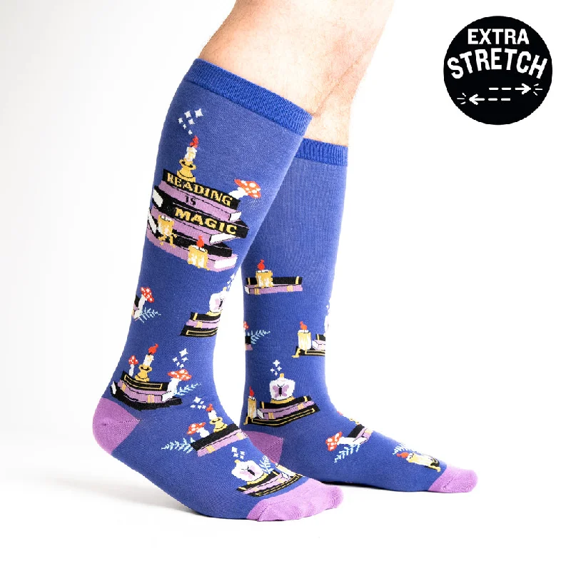 Yellow bamboo socks-Reading Is Magic | All Gender Stretch-It™  Wide Calf Knee-high