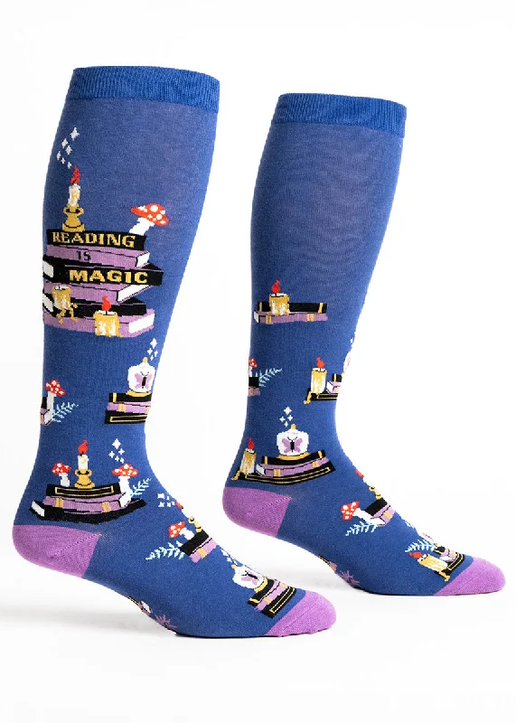 Durable silk socks-Reading Is Magic Wide-Calf Knee Socks