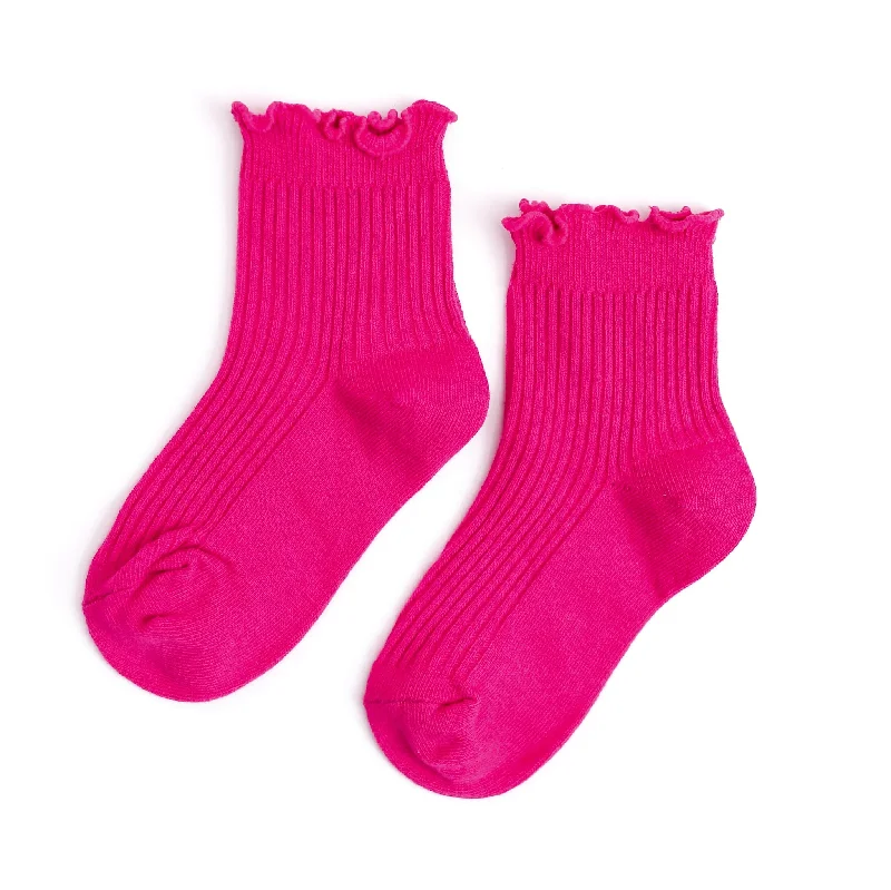 Socks with soft bamboo-Ribbed Lettuce Trim Midi Socks - Party Pink