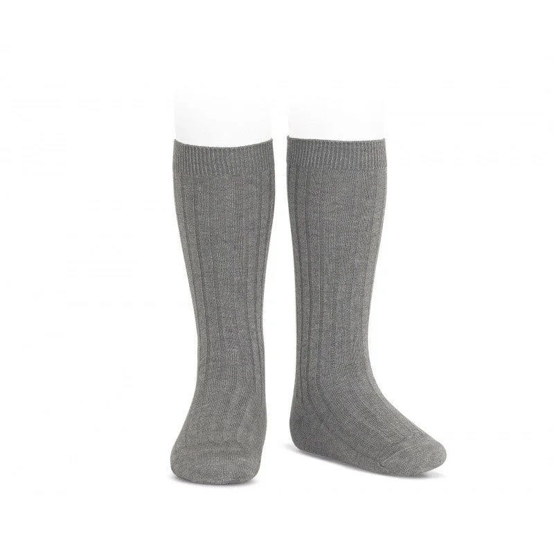 Socks with plaid trim-Ribbed Socks Dark Grey