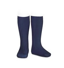 Socks with silk padding-Ribbed Socks Navy