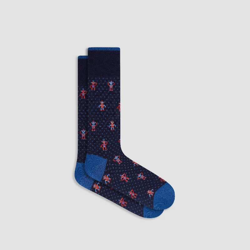 Purple cotton socks-Robot Mid-Calf Socks