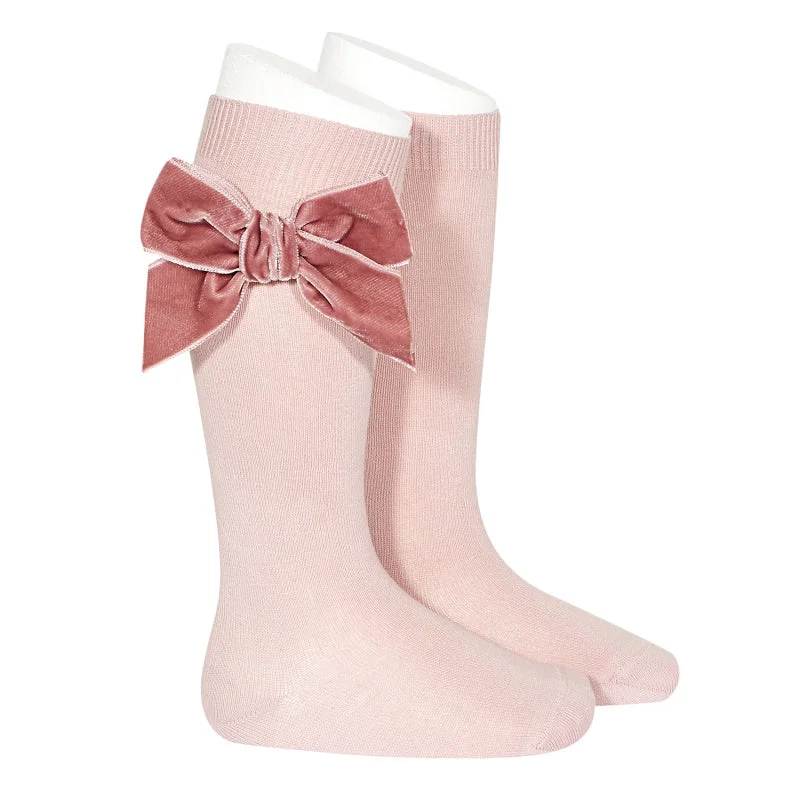 Socks with floral prints-Rose Large Velvet Bow Socks