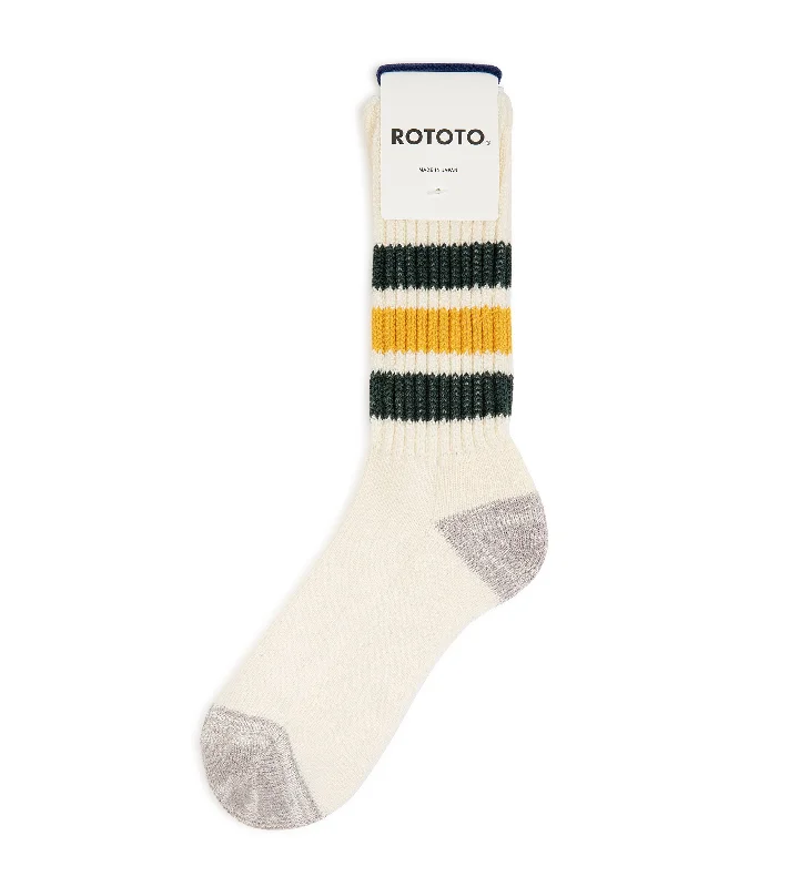 Fall silk socks-RoToTo Coarse Ribbed Old School Crew Socks: Dark Green/Yellow