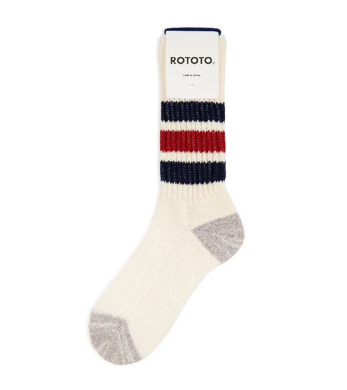 Eco-friendly fleece socks-RoToTo Coarse Ribbed Old School Crew Socks: Navy/Dark Red