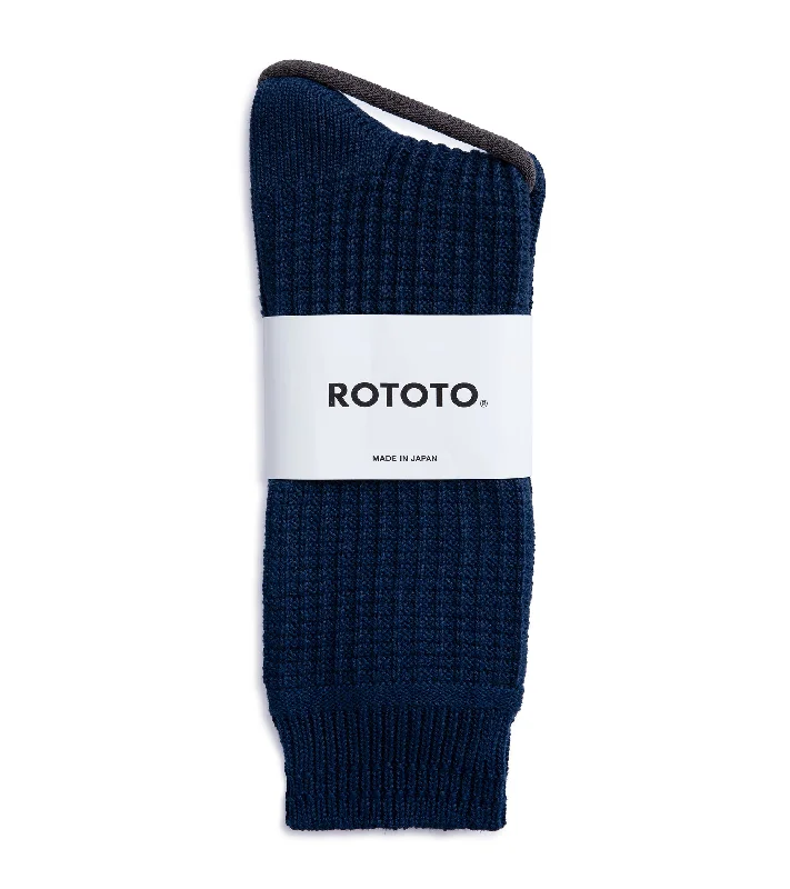 Polka dot wool socks-RoToTo Cotton Waffle Socks: Dull Blue