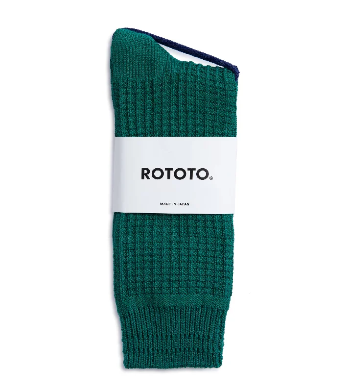 Handmade bamboo socks-RoToTo Cotton Waffle Socks: Sea Green