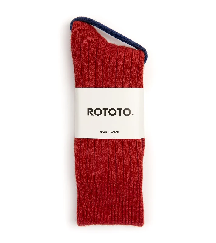 Pink knit socks-RoToTo Cotton Wool Ribbed Crew Socks: Red