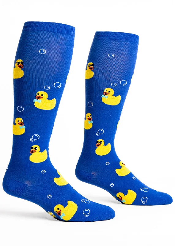 Soft knit socks-Rubber Duckie Wide-Calf Knee Socks