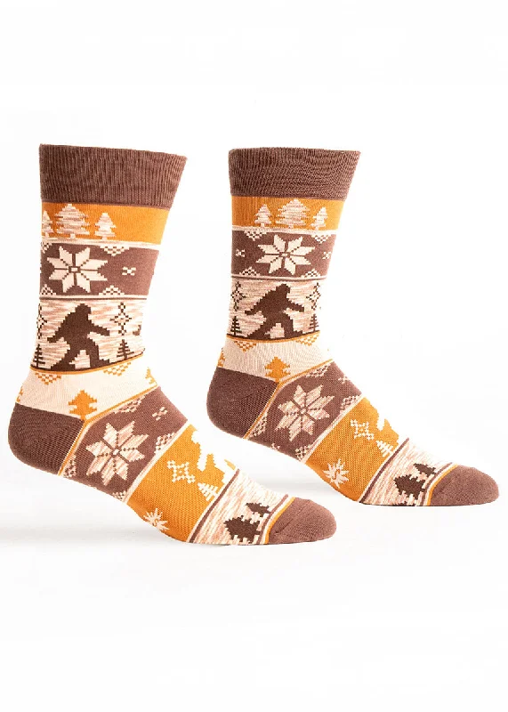 Socks with snow patterns-Sasquatch Sweater Men's Socks