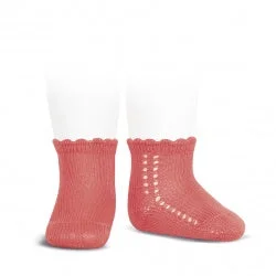 Green wool socks-Short Lace Socks Coral