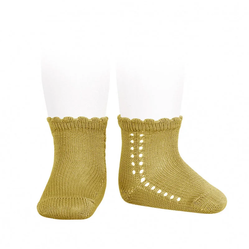 Socks with geometric shapes-Short Lace Socks Mustard