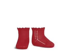 Socks with wool texture-Short Lace Socks Red