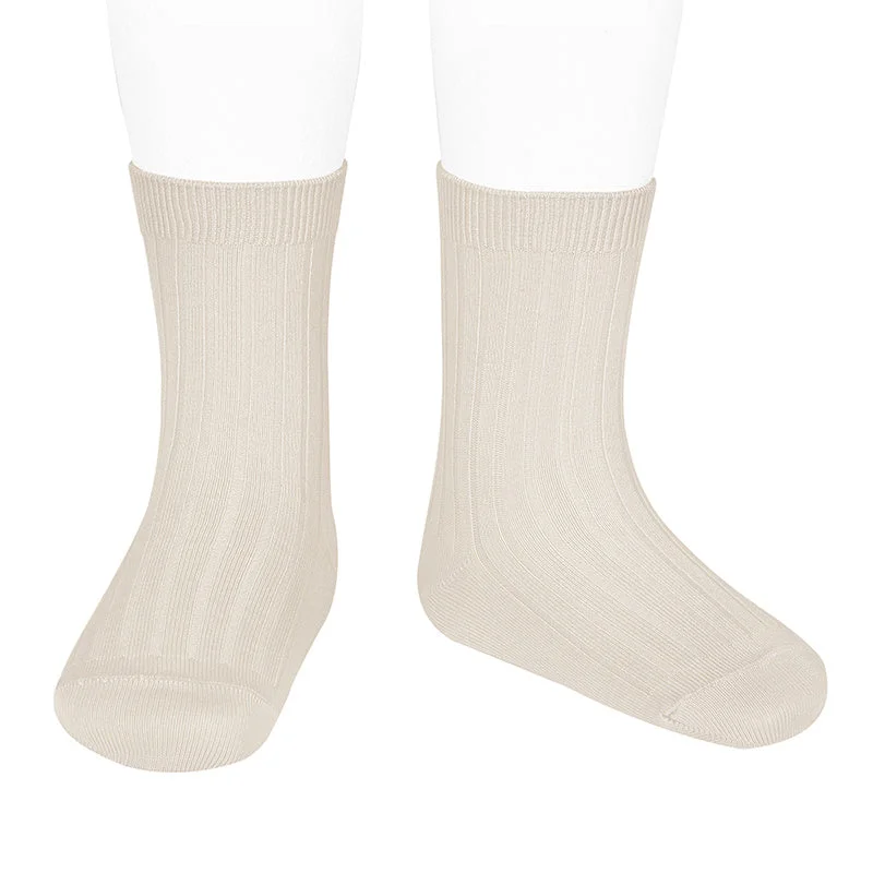 Designer cotton socks-Short Ribbed Socks Linen