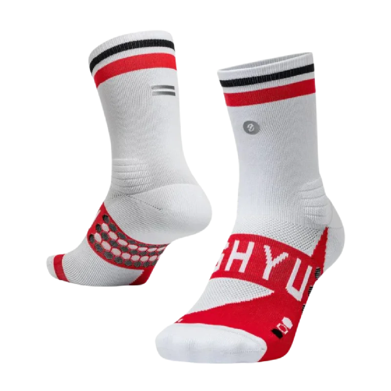 Fleece socks for indoor lounging-SHYU - Racing Socks - White/Red/Black