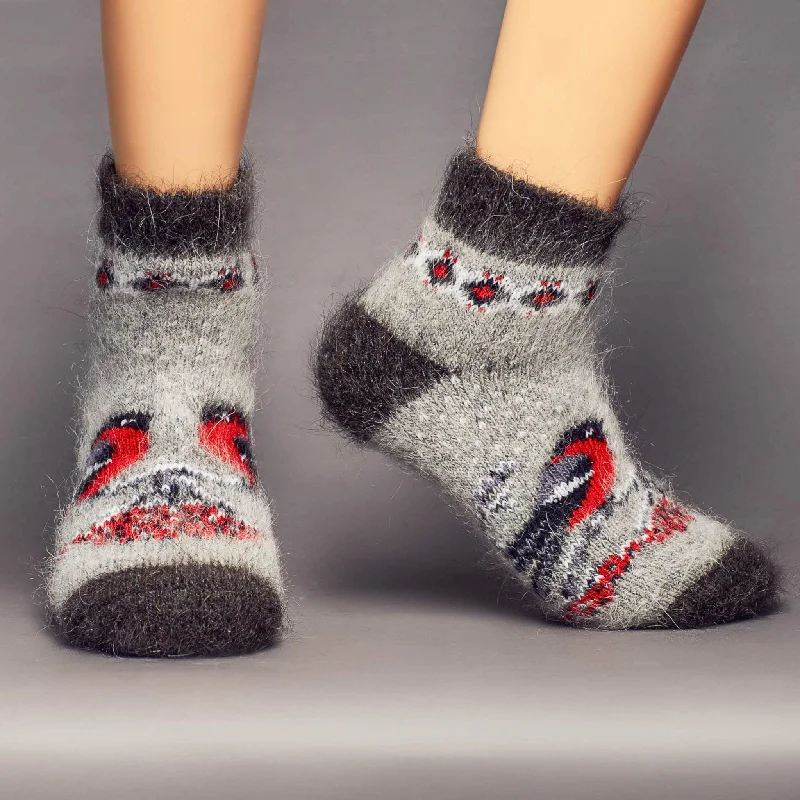 Brown bamboo socks-Birds and Berries | Goat Wool | Women's Quarter Crew